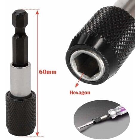 3 st 6,35 mm Hexskaft Magnetisk Skruvmejselbitshållare Socket Driver Bits för Snabbkoppling, 60 mm Längd, Svart, Fone