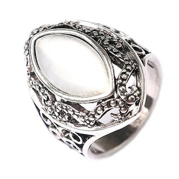 Luksus kongelig stil for kvinner, hul stor harpiks Opal fest bryllupsring smykker Silver 20-