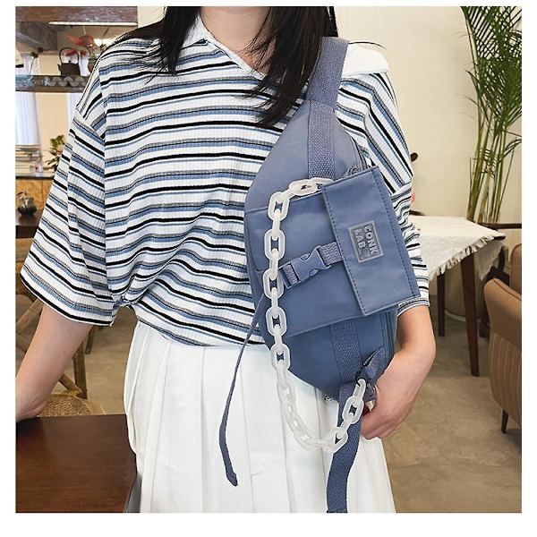 Dam College Style Enkel En-axlad Messenger Bag Mjuk Tjej Tjej Student Nylon Midjeväska A916-980 Blue