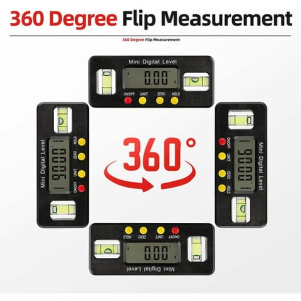 Elektronisk vaterpas, digital vinkelmåler, med display, med magnetfod, høj nøjagtighed, med aflæsningshold Di