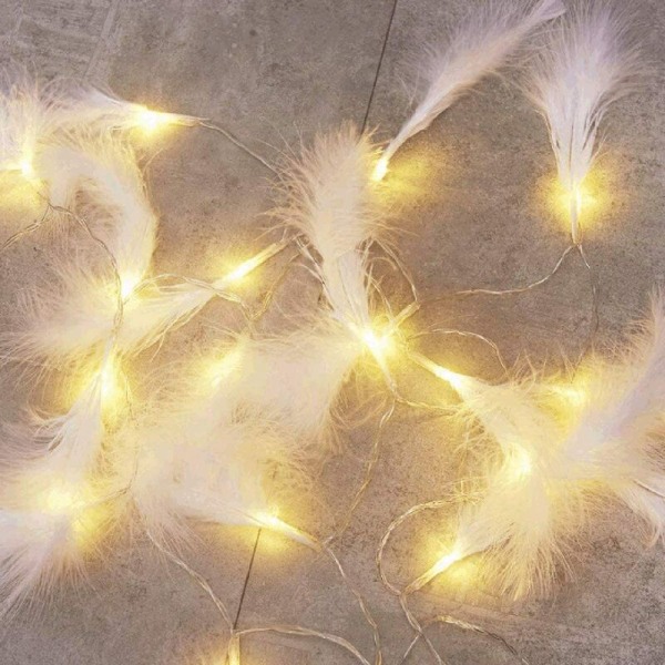 White Feather 3m 20 LED-lampor Feather String Lights Turkey Feather Dekorativ Light, för inomhus och utomhus, semester de