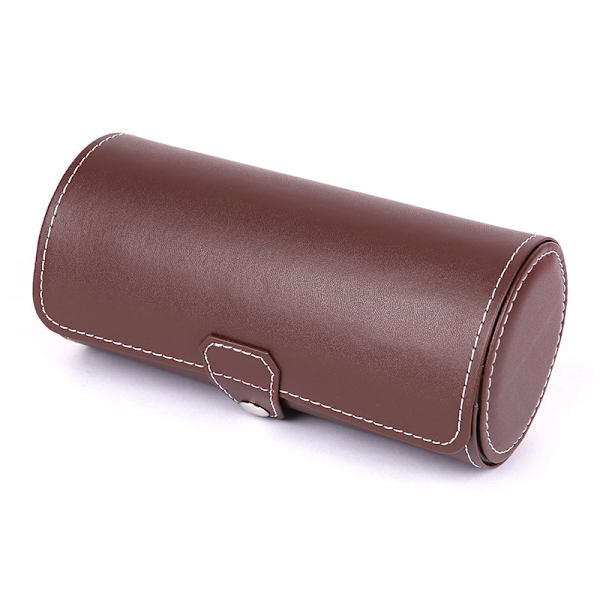 3-siffrig cylinder läderklocklåda för förvaring och visning 19*9cm (brun),