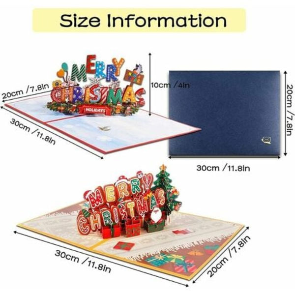Paket med Merry Christmas Pop Up-kort, 14 x 20 cm handgjorda 3D-julkort Pop Up-julkort med kuvert a