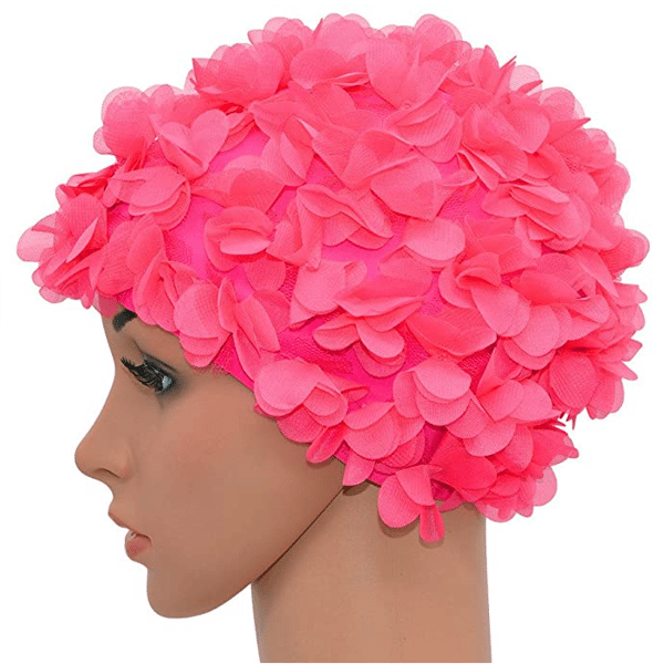 Badehætte med blomsterprint, retrostil, til kvinder, pink,