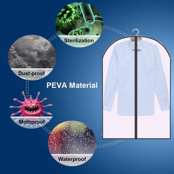 Klesbeskyttelse, Støvtett Støvmott Fuktighet, Halvgjennomsiktig Glidelås Beskyttende Trekk for Skjorte Dresser/Kåper, 3stk