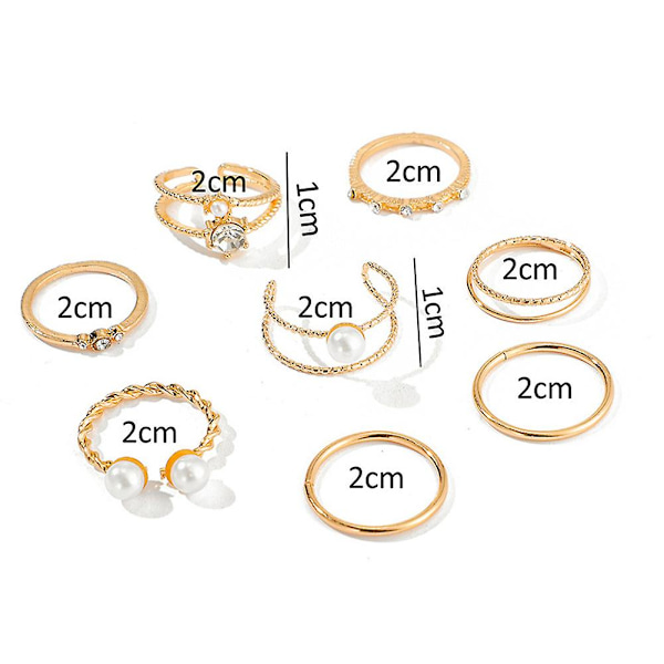 5/8 stk Boheme Kvinders Kunstige Perle Rhinestone Åben Finger Ring Justerbar Smykke 2