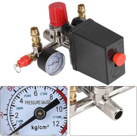 Luftkompressor Trykstyring med 175 Psi Trykregulator Dobbelt Måler Sikkerhedsventil