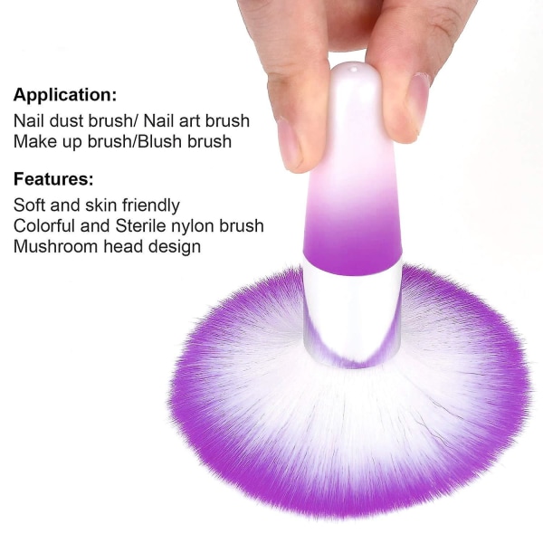 Sminkborste 2 delar Soft Nail Art Dust Remover Pulverborsterengöringsmedel för akryl- och makeuppulverrougeborstar (rosa, lila)