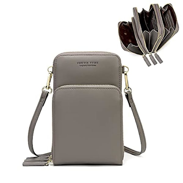 Liten Crossbody Mobiltelefonväska för Kvinnor, Mini Messenger Axelväska Plånbok med Kreditkortsfack A916-878 Gray