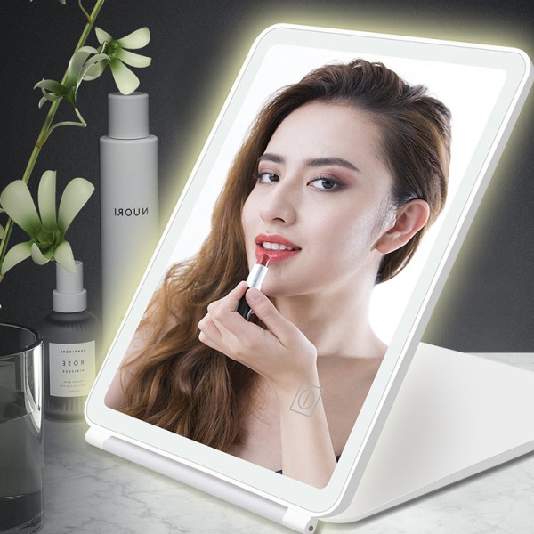 LED Light Touch -meikkipeili, kannettava taitettava taitettava peili, suuri peilimeikkipeili, teräväpiirtomeikkipeili (valkoinen, kolmivärinen valo),