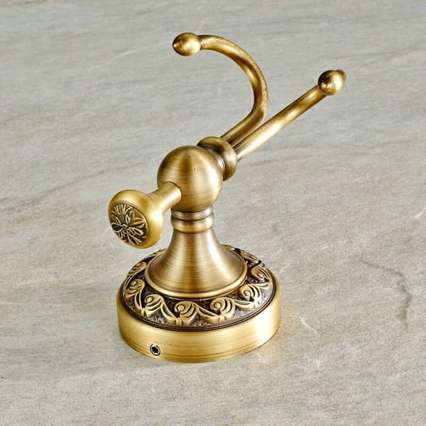 Väggmonterade dubbla krokar i antik design, badrum, mässing, dubbla krokar