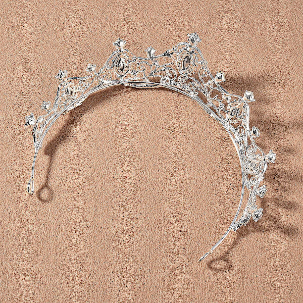 Bryllups Rhinestone Krone med Sløjfe Ende Stilfuld Elegant Holdbar Ingen Blegning Nem at Bære Bedste Gave til Silver