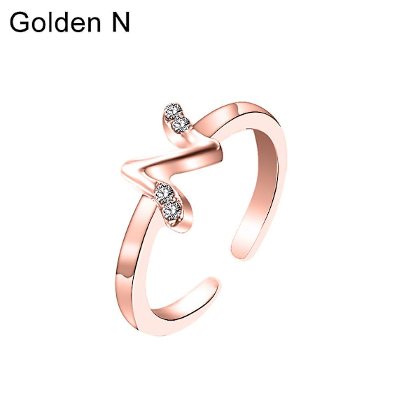 Muodin naiset yksinkertainen A-Z englanninkielinen aakkosten kirjain strassinen avoin sormus koru Rose Gold N