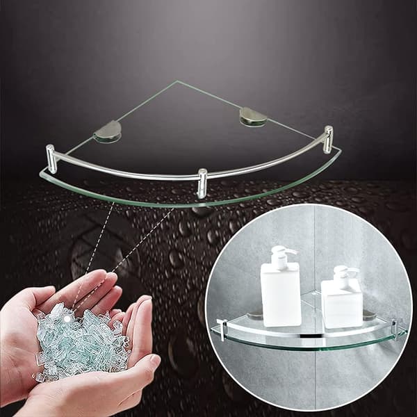 Enkelskikts triangulär klar glasshylla (19,5 cm hålinstallation),