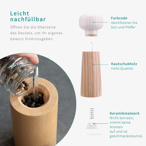 2-delt sett med salt- og pepperkvern (hvit+blå) - Tre og keramikk