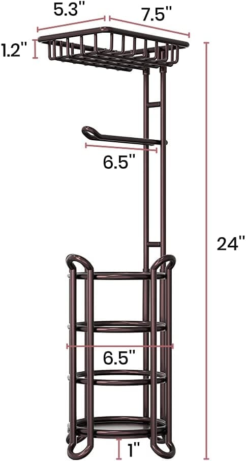 Fritstående toiletpapirholder med hylde til badeværelset til opbevaring af ekstra ruller - Bronze