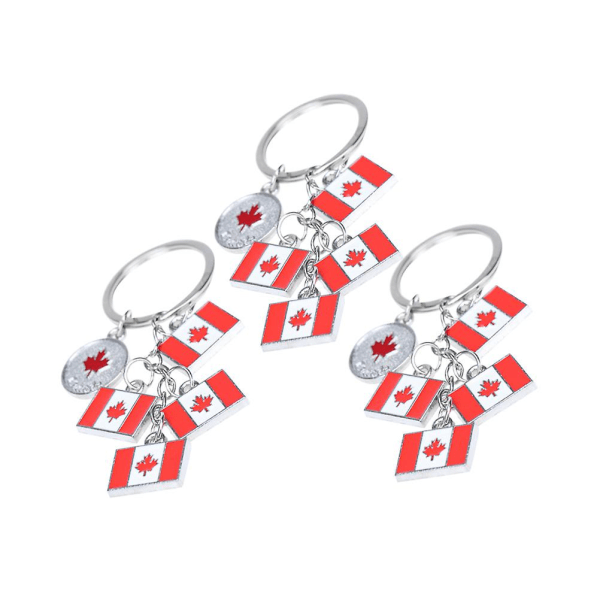 3 st kanadensiska nationella flaggan Mode dekorativa kreativa nyckelring Nyckelhållare Nyckelring Hängande hängsmycke för familj vänner kollega