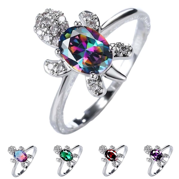 Parring med skilpaddeform, steiner, elegant og skinnende forlovelsesring Green US 6