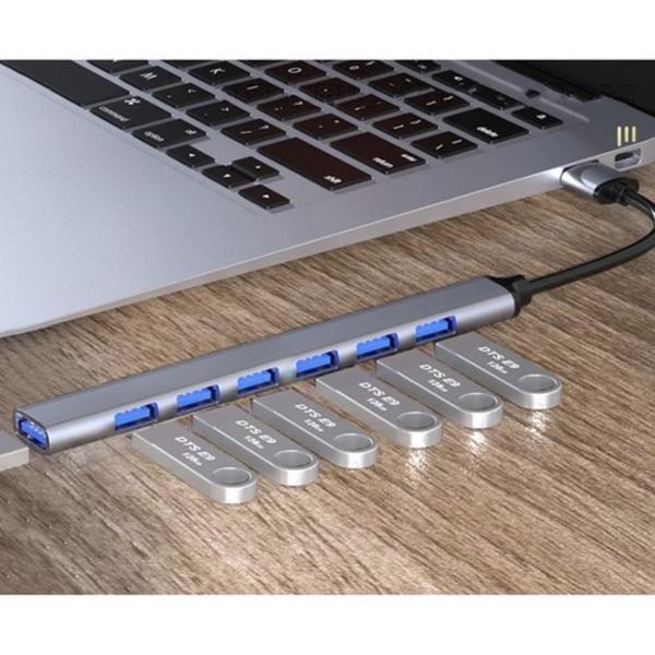 USB Hub 7 porte | USB A til 1x USB 3.2 og 6x USB 2.0 grå