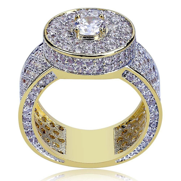 Trendig guldring med stora stenar, helt iset, mikropavé cubic zirconia, hiphop-smycke för män, storlek 7 8 9 10 11