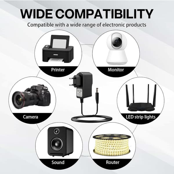 12V 2A strømadapter, universel 100-240V strømforsyningsadapter, strømtransformator til LED-strips (5.5 * 2.5mm)