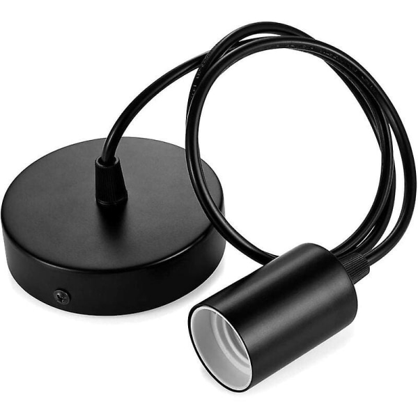 Pendel i metall, E27 lampeholder med kabel, 100 cm pendelkabel, opphengskabel, ideell for takbelysning, svart
