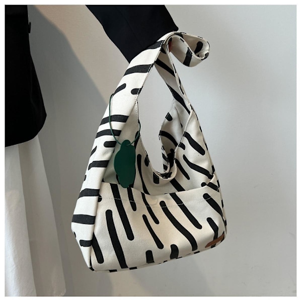 Tote Bag Kvinde Mode Student Klasse Stor Kapacitet Shopper Taske Enkelt Kvinde Stribet Lærred Taske Sac Off-white