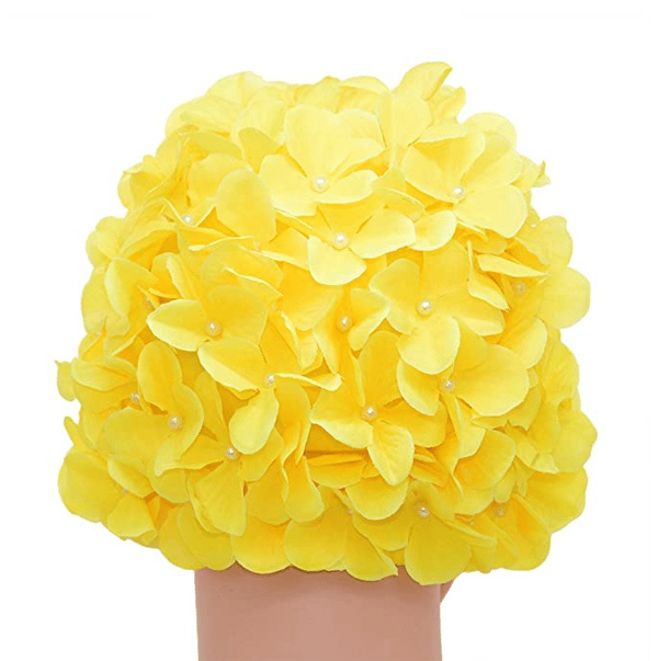 Vintage stil badehætte til kvinder, blomsterprint, retro stil, gul