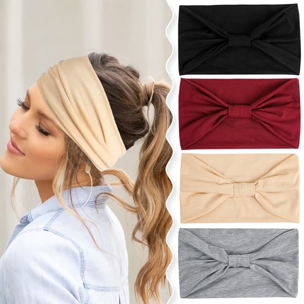 4 stk. Dame Hårbånd Bred Elastisk Blød Boho Hovedbøjle