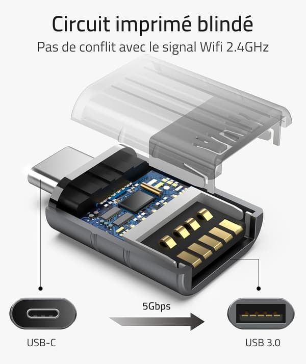 USB-C - USB-sovitin, 2 kpl, USB-C uros - USB3 naaras