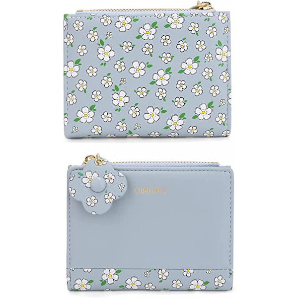 Pung til kvinder, floral, lille vegansk læder kortholder, organizer, pigeblomst, møntpung, floral A916-798 Blue