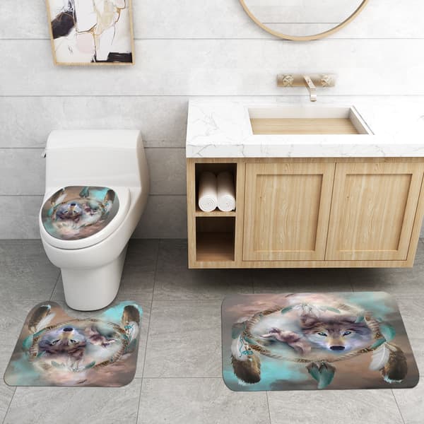 Ræv fjer print toilet gulvmåtte fire stykke badeværelse tæppe sæt, A2,
