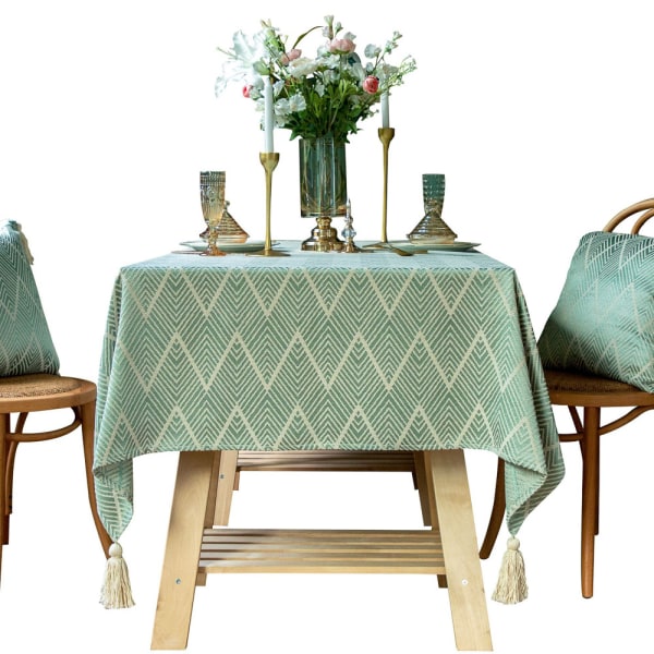 Amerikansk lätt lyxig rektangulär duk, tofsduk av bomull och linne, soffbordsservett, dekorativa tygränder (grön, 135*200