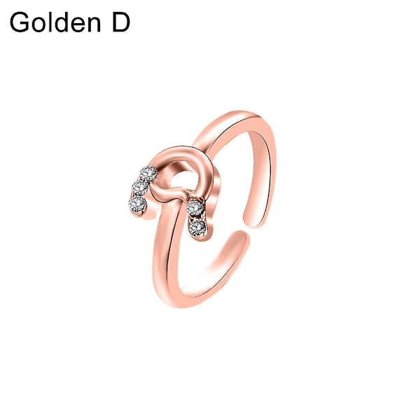 Muodin naiset yksinkertainen A-Z englanninkielinen aakkosten kirjain strassinen avoin sormus koru Rose Gold D