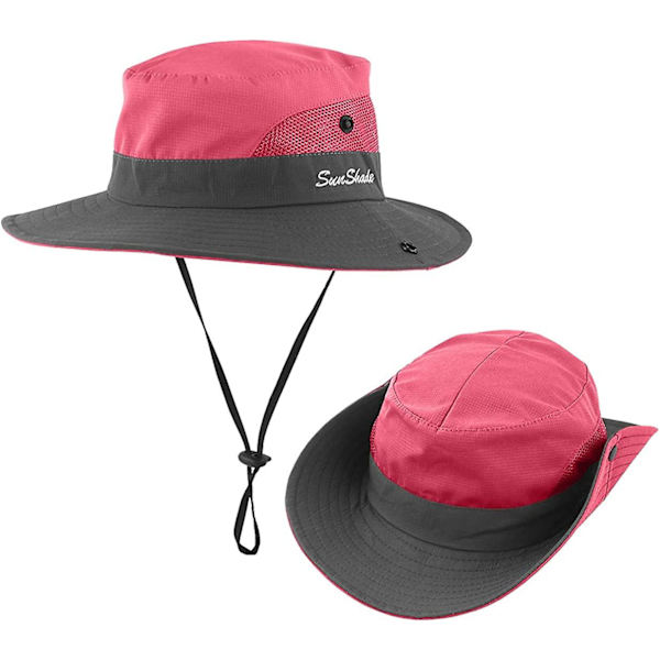 2-pack Damhatt med UV-skydd, bredbrättad Boonie-hatt, hopfällbar, för fiske och vandring Purple   Watermelon Red