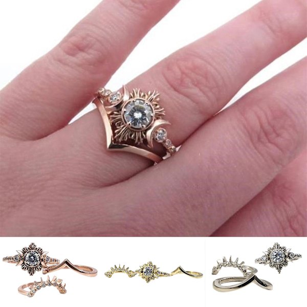 3 st Kvinnors Ringar Måne Sol Stackable Smycken Bohemian Långvarig Fingerringar För Dejting Silver US 9