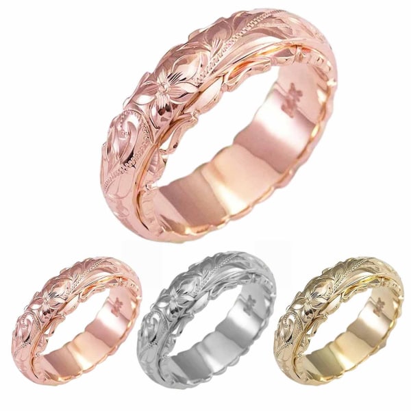 Bröllop band hand snidade vintage legering kvinnor Rose Flower Ring Engagemang Platinum US 7