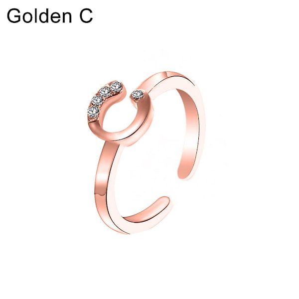 Muodin naiset yksinkertainen A-Z englanninkielinen aakkosten kirjain strassinen avoin sormus koru Rose Gold C