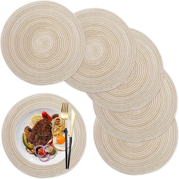 36 cm (Beige) Bordstabletter, Rund PP Flätad Bordstablett Set om 6