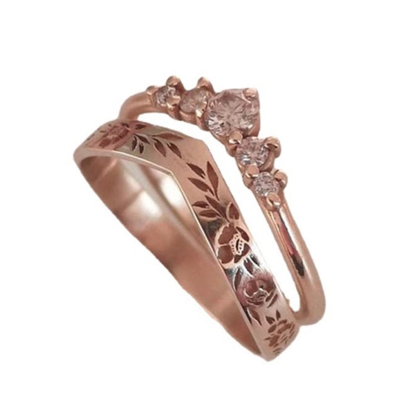 1 par Finger Circlet Enfärgad Romantisk V-form Girlang Form Matchande Dam Circlet Set Bröllopspresent Rose Gold US 7