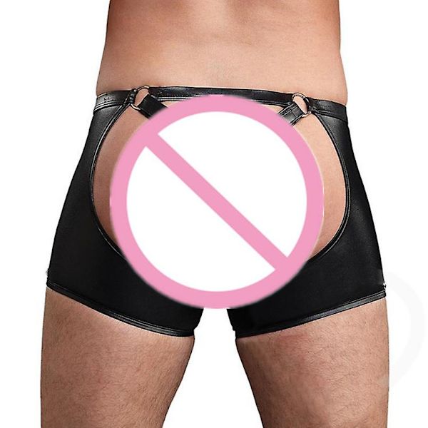 Punk Gotisk Seksuel PVC Shorts Mænd Sort Wetlook Trusser Hul Gays Erotiske Boxers Stangdans Kostume Kunstlæder Spil Uniform XL