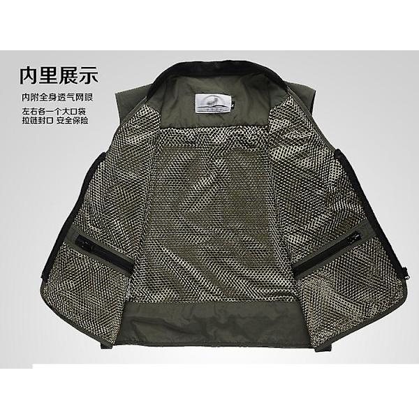 Herrsommar utomhusarbete fiske resor väst med fickor sommar tunn mesh väst Military green M