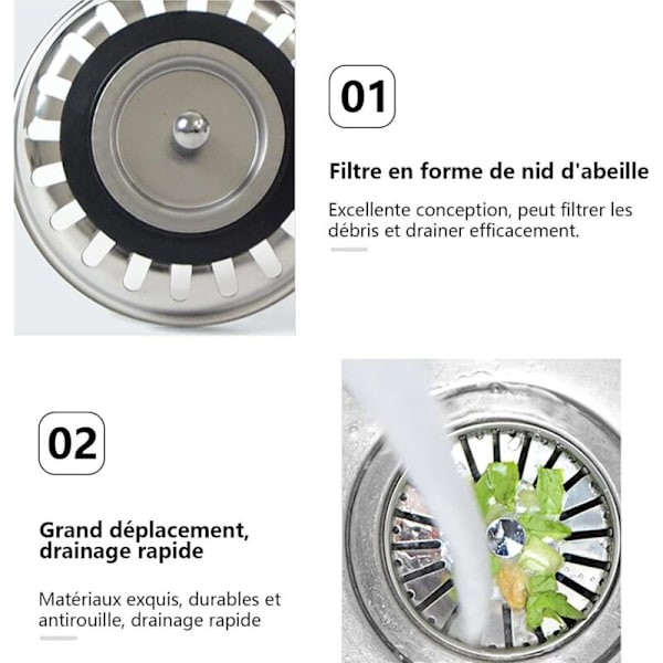 Køkkenvaskprop, køkkenvaskfilter i rustfrit stål, universal vaskprop (84 mm)