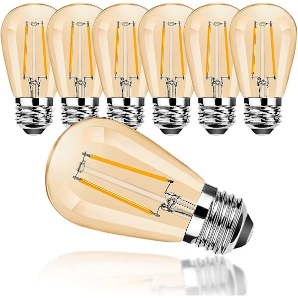 Led E27 S14 2w, Lämmin Valkoinen 2700k Retro Lamput, Lasinen, Ulkokäyttöön Sopiva, Vaihtolamppu, Ei Himmennettävissä, 6 Kpl Pakkaus