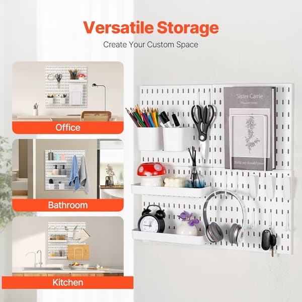 280x280 mm Perforeret Vægpanel, Plast Garage Organizer med 4 Perforerede Paneler, Tilbehør, Værktøjsopbevaringssæt til Kontor, Hvid