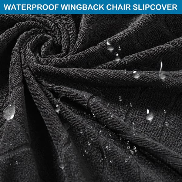 Vandtætte Wingback Stolebetræk 2 Dele, Stræk Spandex Wing Stolebetræk til Stue, Vaskbare Lænestols Sofabetræk (Sort)