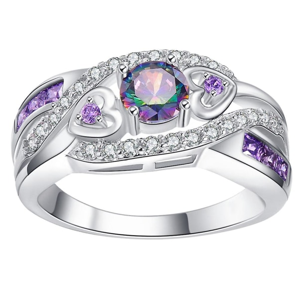 Förlovning Bröllop Dubbel Hjärta Cubic Zirconia Inläggningar Bridal Finger Ring Smycken US 8