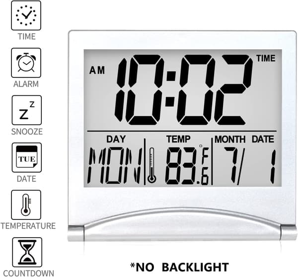 Digital Reseklocka - Vikbar Kalender Temperatur Timer LCD-Klocka med Snooze-läge - Stor Digital Display, Batteri