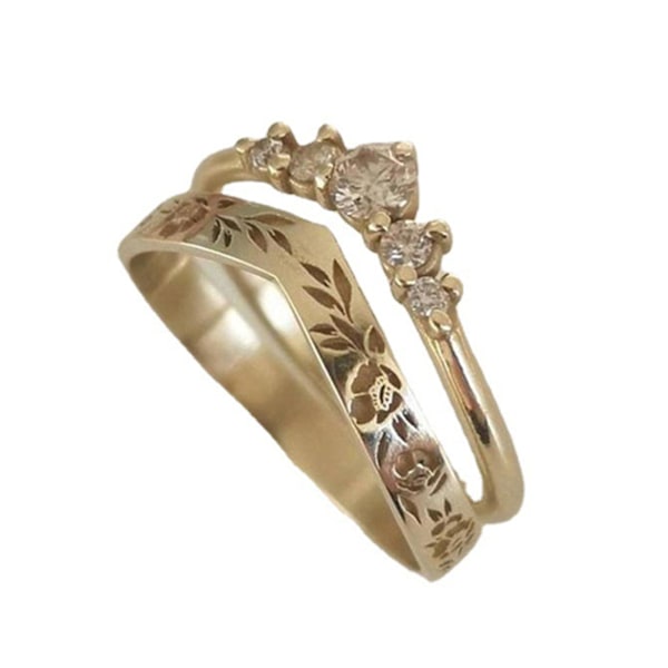 1 par fingercirclet ensfarvet romantisk V-form kransform matchende kvinder circlet sæt bryllupsgave Golden US 7