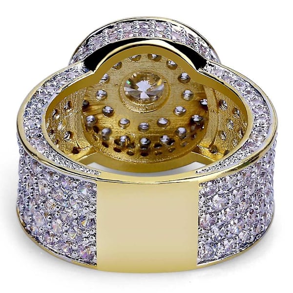 Trendig guldring med stora stenar, helt iset, mikropavé cubic zirconia, hiphop-smycke för män, storlek 7 8 9 10 11